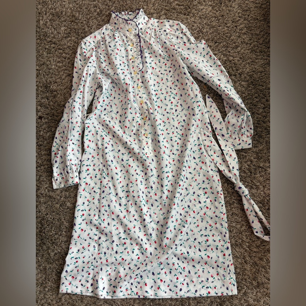 Vintage Schrader Sport White Floral Long Sleeve Shirtdress with Tie Belt Size 8